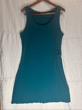 Daisy Fuentes Teal Sleeveless Midi Tank Dress with Side Ruching